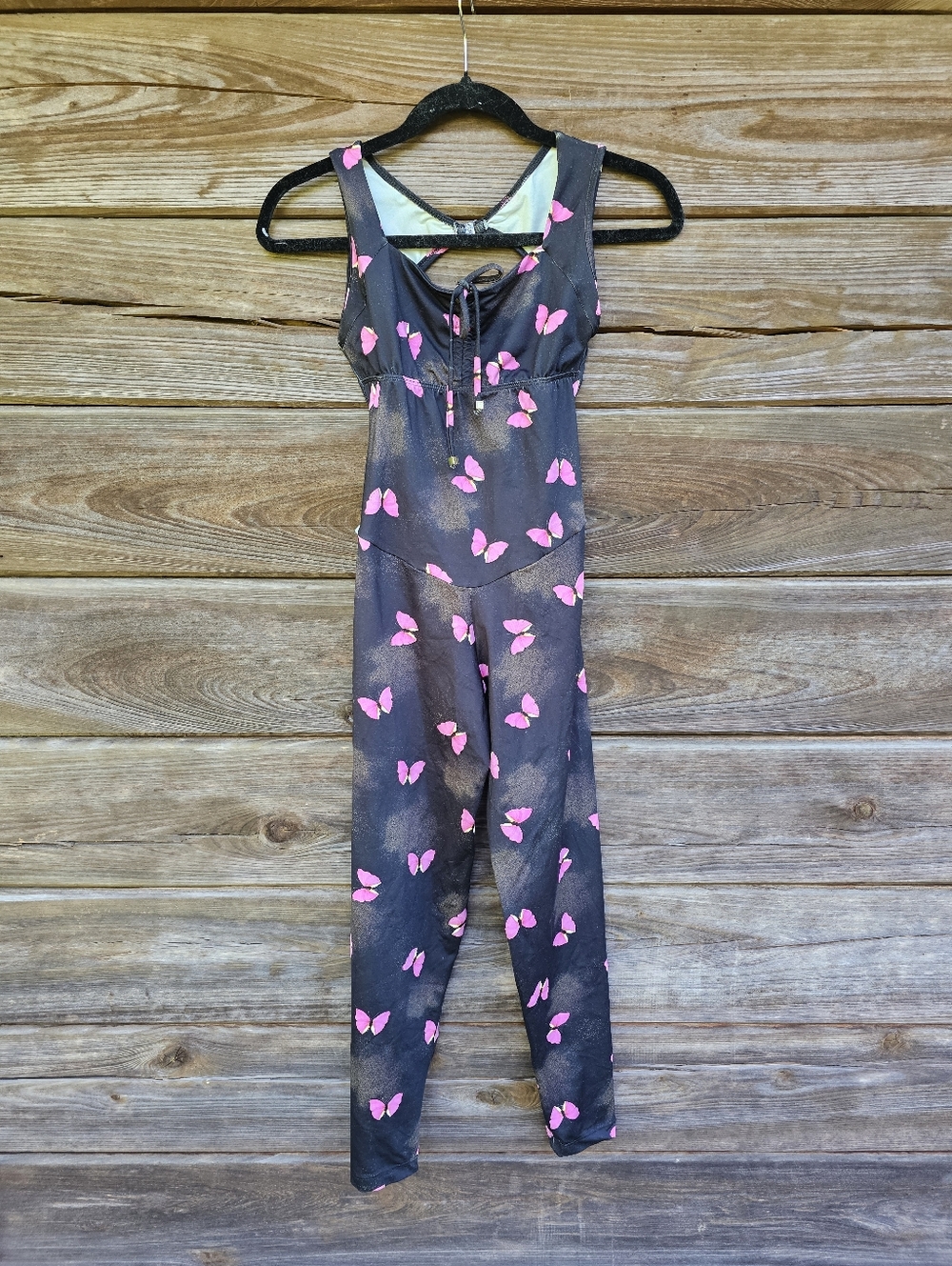 NWT Canela Carioca Butterfly Print Active Jumpsuit Open Back Brazil Size L